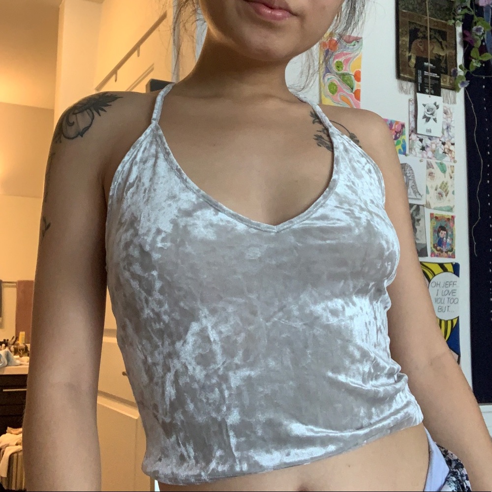 Silver velvet crop top